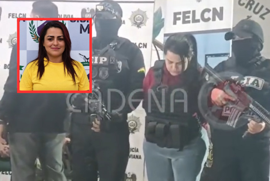 “Angeliquinha” aparece cercada por policiais em apresentação aos jornalistas locais durante uma conferência sobre segurança pública do país.