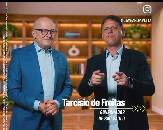 Tarcísio de Freitas reforça apoio à reeleição de Pivetta em inserção eleitoral.