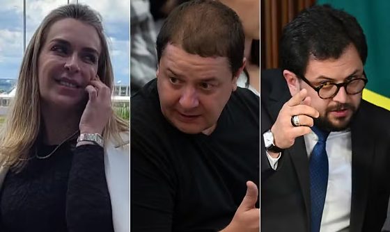 Da esquerda para a direita: a lobista Roberta Luchsinger; Fábio Luís da Silva, o Lulinha; e o ex-chefe de gabinete do presidente Lula, Marco Aurélio Santana Ribeiro, conhecido como Marcola — Foto: Reprodução/Instagram, Edilson Dantas/O Globo e Evaris