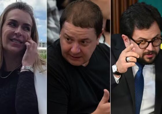 Da esquerda para a direita: a lobista Roberta Luchsinger; Fábio Luís da Silva, o Lulinha; e o ex-chefe de gabinete do presidente Lula, Marco Aurélio Santana Ribeiro, conhecido como Marcola — Foto: Reprodução/Instagram, Edilson Dantas/O Globo e Evaris