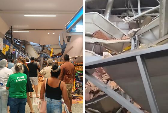 Parte do teto e da estrutura metálica caiu durante um temporal em Araçatuba.