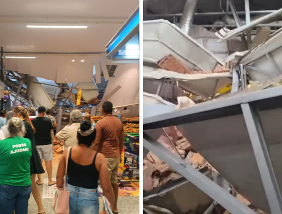 Parte do teto e da estrutura metálica caiu durante um temporal em Araçatuba.