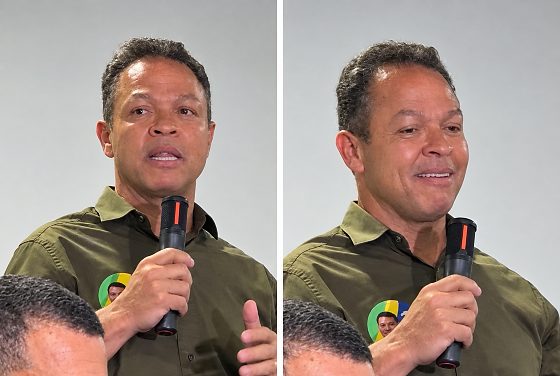 O prefeito de Rondonópolis, Cláudio Ferreira (PL), durante coletiva de imprensa no Paiaguás Palace Hotel, em Cuiabá.