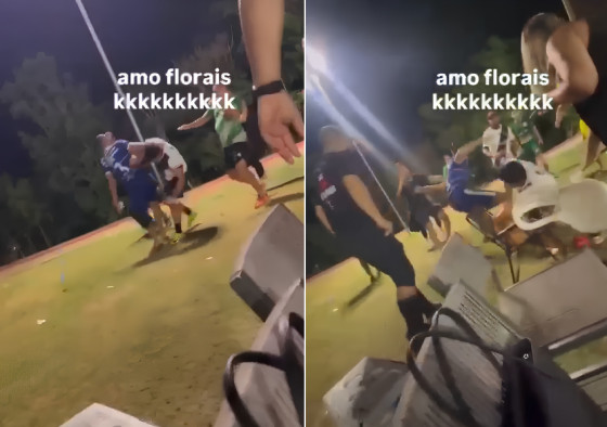 Nas imagens, os dois jogadores aparecem trocando agressões enquanto outras pessoas tentam apartar a briga e pedem para que eles parem.