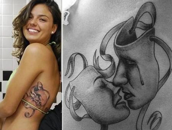 Desenho feito aos 21 anos ocupa parte das costelas e já precisou ser escondido durante gravações de produções.