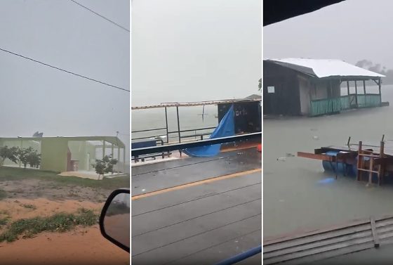 Vídeos gravados por moradores mostram a intensidade da chuva e das rajadas de vento que atingiram a região.