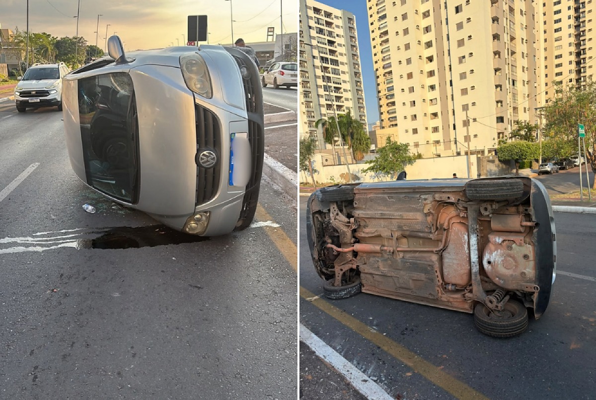 Pneu estoura e provoca tombamento de carro em Cuiabá