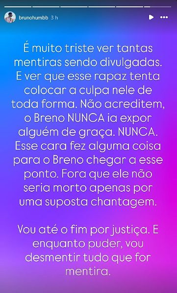 postagem do irm&atilde;o do breno nas redes sociais