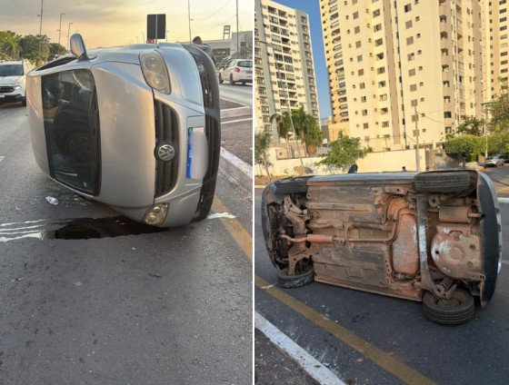Acidente ocorreu na lateral do Shopping 3 Américas, em Cuiabá, após um dos pneus do automóvel estourar.