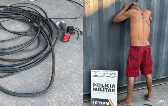 Edivaldo Francisco dos Santos foi preso pela Polícia Militar após ser flagrado cortando fios do transformador Decorliz; lixadeira elétrica e um alicate de pressão foram apreendidos no local