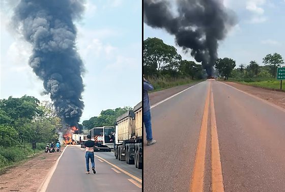 Rodovia foi totalmente interditada após acidente no km 540, em Rosário Oeste.