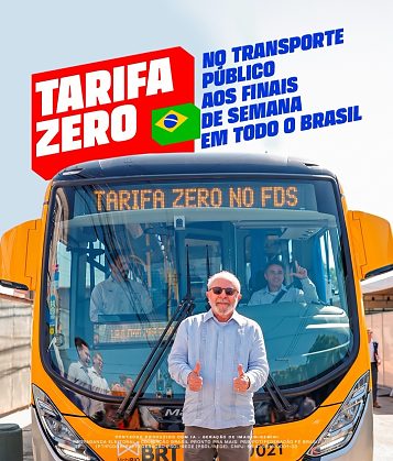 Lula anunciou nas redes sociais que pretende enviar ao Congresso uma PEC para garantir tarifa zero no transporte coletivo aos fins de semana.