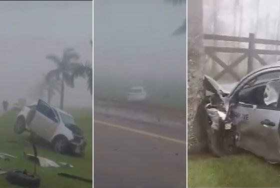 Os três veículos ficaram destruídos após o grave acidente registrado na manhã desta sexta-feira (16), na MT-251.