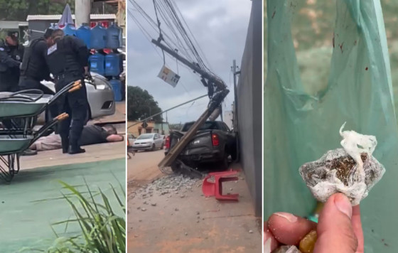 Homem foi preso após sequência de estragos em Cuiabá. Com ele, a PM apreendeu uma sacola com cocaína e maconha.
