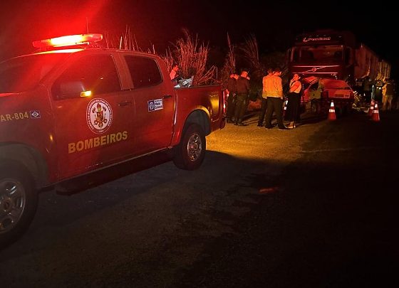 Bombeiros retiraram os corpos das cinco vítimas que ficaram presas às ferragens após batida entre carro e caminhão