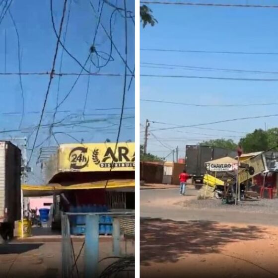 Motorista não parou o veículo após veículo ficar preso em fios.