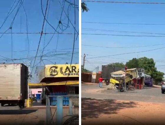 Motorista não parou o veículo após veículo ficar preso em fios.