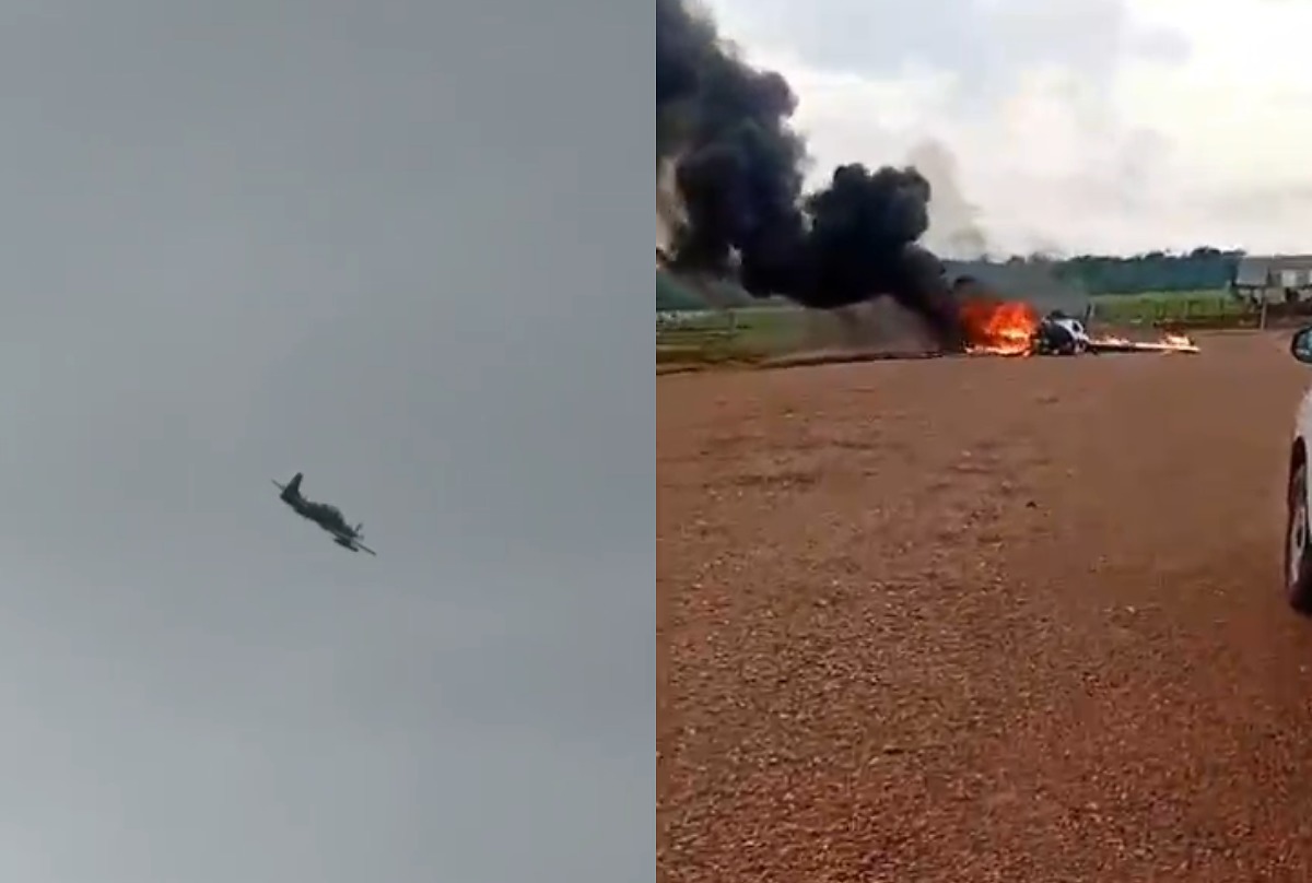 Avião de pequeno porte cai e pega fogo em Juara, Mato Grosso