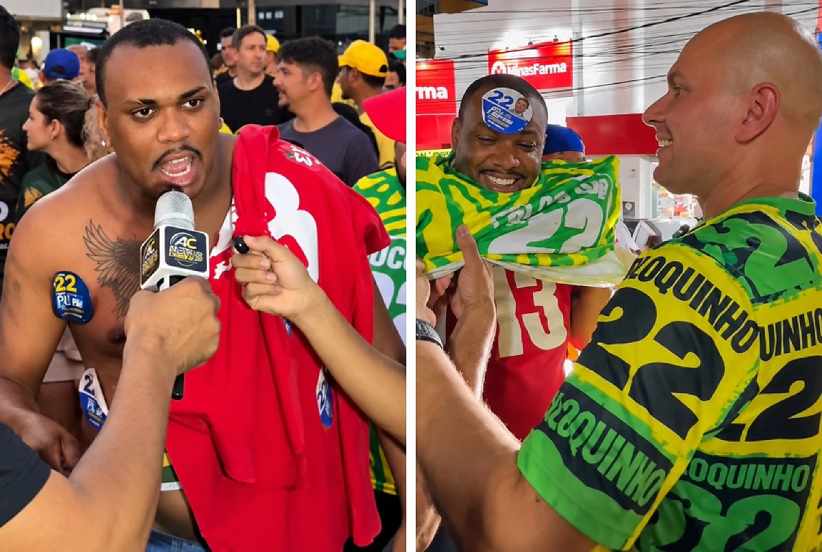 Manifestante do PT participa de ato pró-Flávio Bolsonaro em Cuiabá