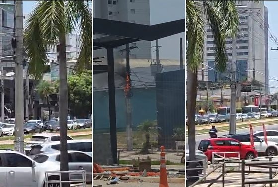 Fogo em poste na Avenida do CPA provoca congestionamento em Cuiabá