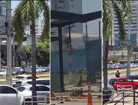 Fogo em poste na Avenida do CPA provoca congestionamento em Cuiabá
