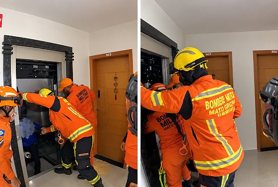 Bombeiros conseguiram retirar as duas vítimas sem ferimentos.