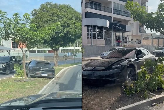 Motorista bate Porsche em canteiro e abandona carro em Cuiabá